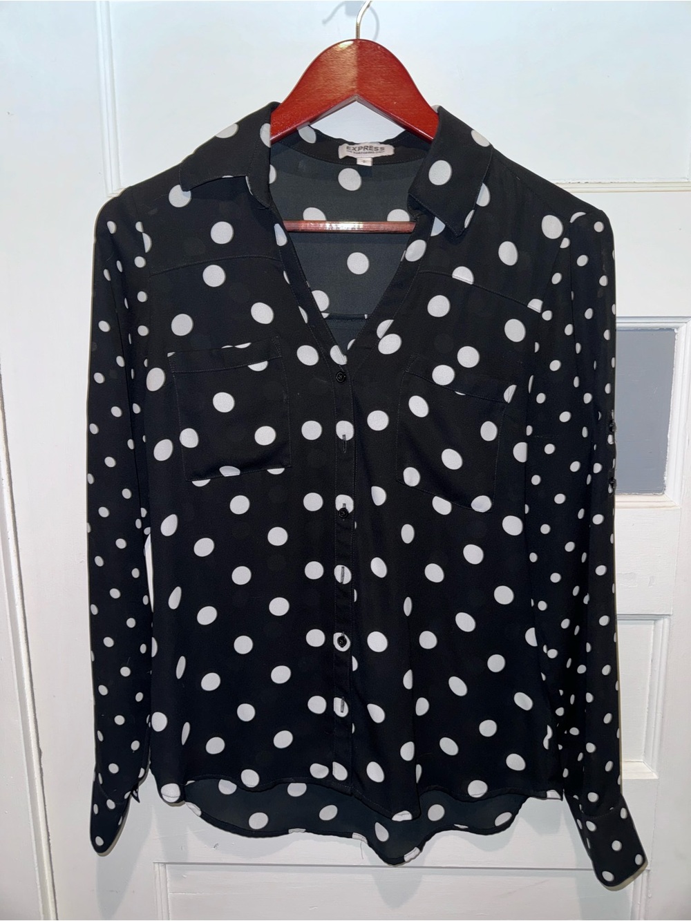 Express Black and White Polka Dot Button-Down Shirt